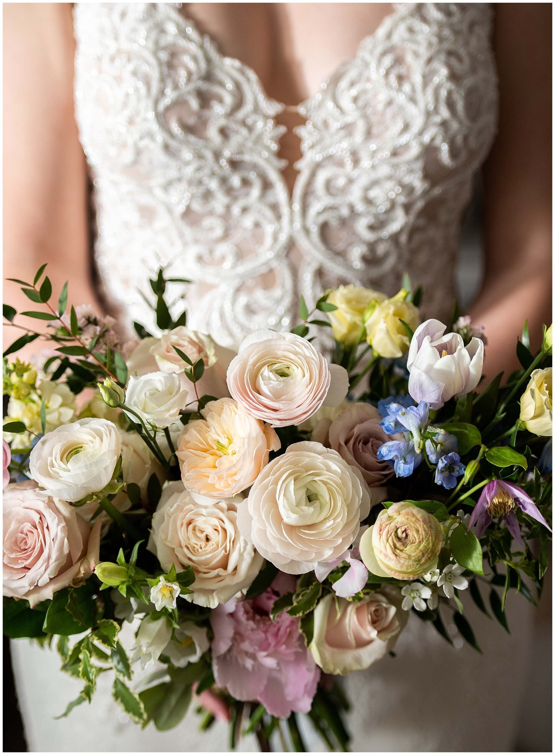 closeup details of a bridal bouquet by Sinclair and Co