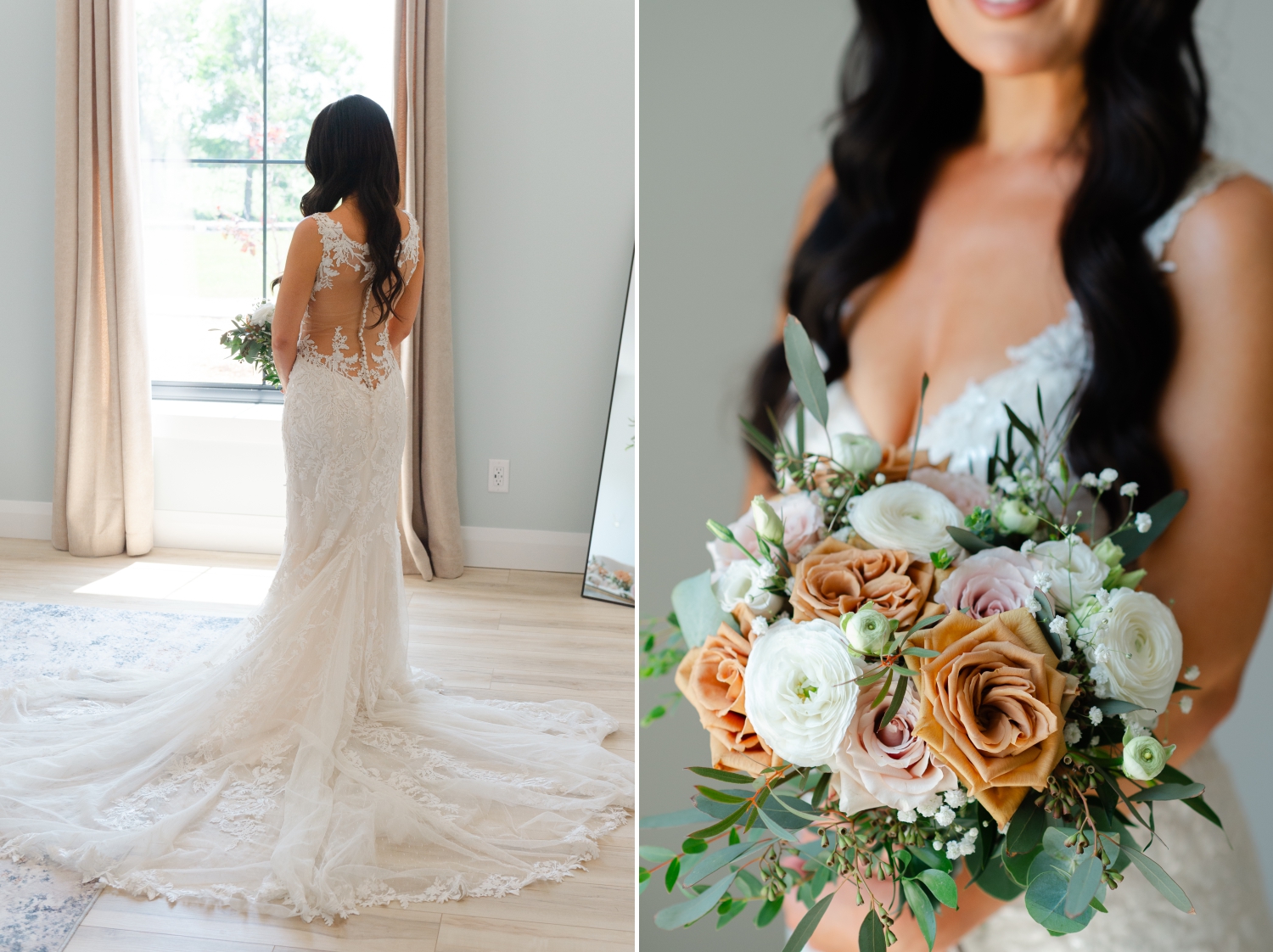 back details and bouquet details during a Bleeks and Bergamot Wedding