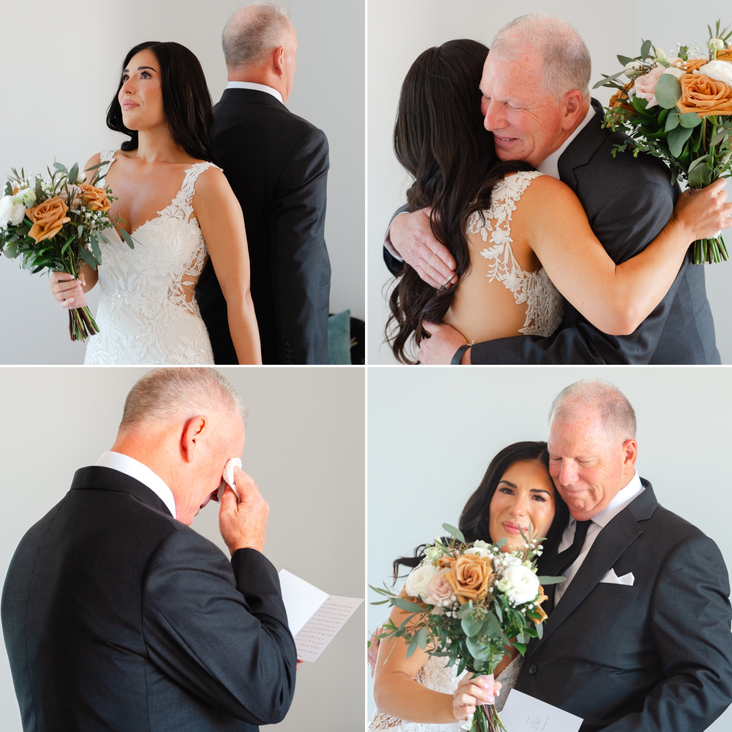 an emotional first look between a bride and her dad during her wedding at the Bleeks and Bergamot Wedding Venue