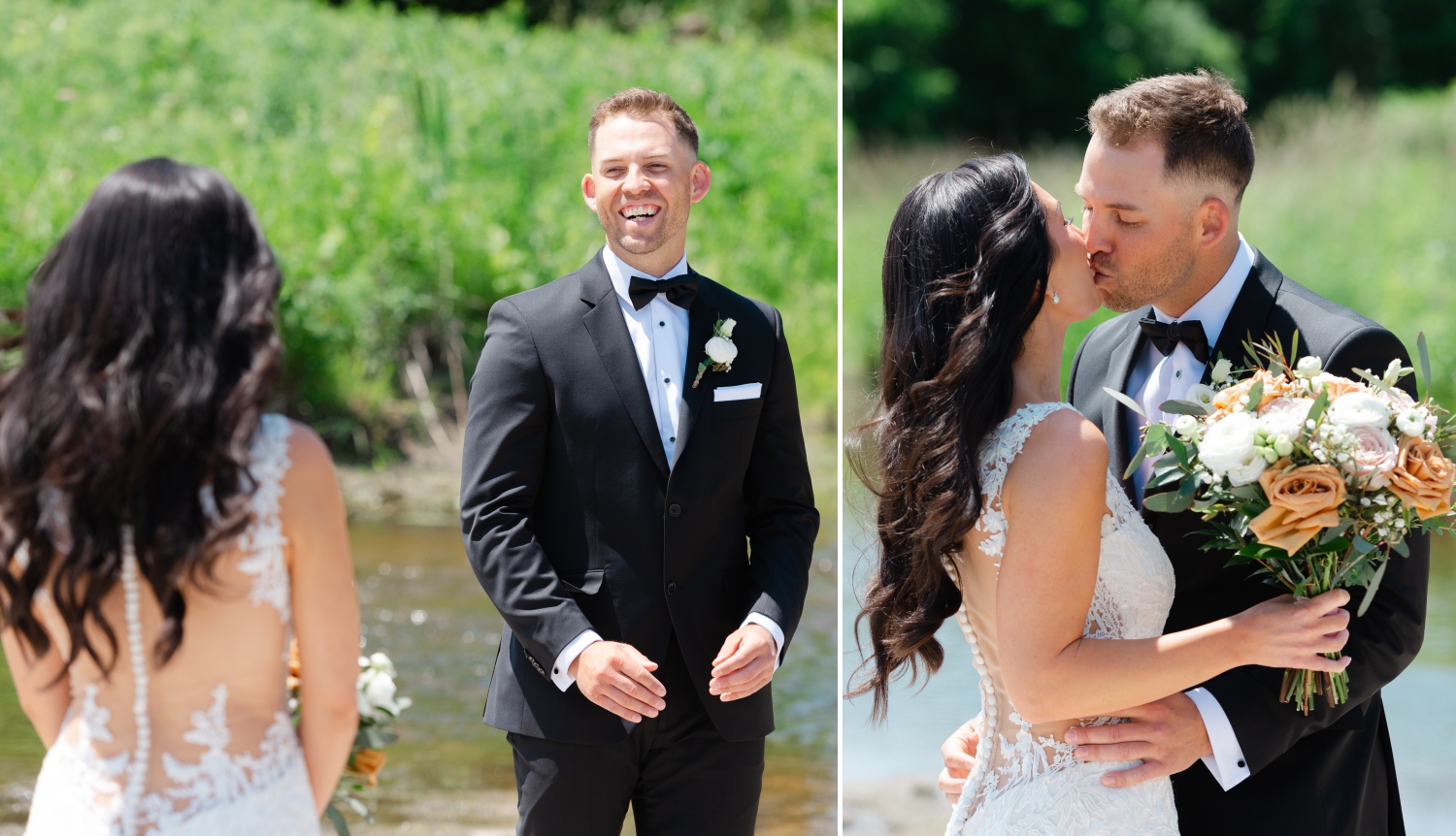 a groom's joyous reaction as he sees his bride for the first time at their Bleeks and Bergamot Wedding