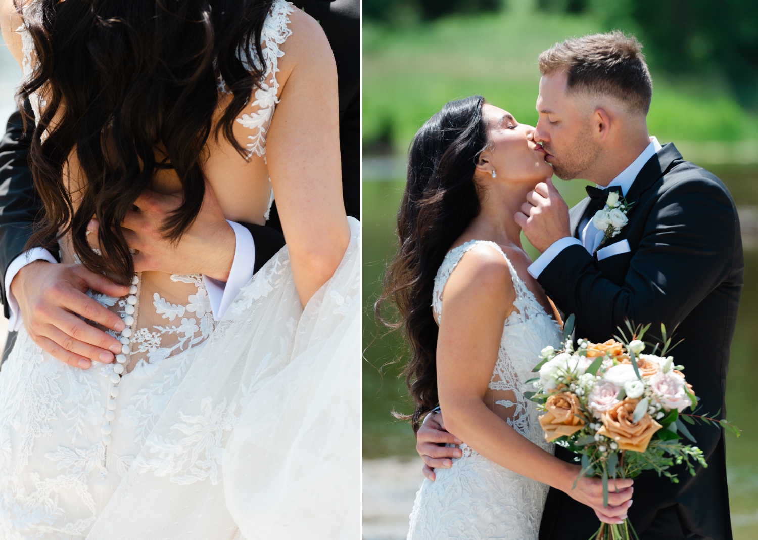 a groom hugs and kisses his bride tenderly on their wedding day at the Bleeks and Bergamot Wedding Venue