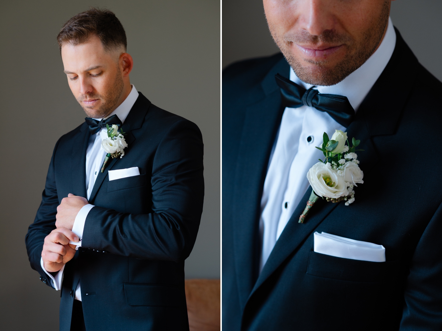 cuff link and boutonniere details for getting ready photos of a Bleeks and Bergamot Wedding
