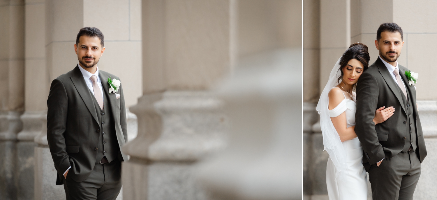 a bride and groom in an intimate embrace on Mackenzie Avenue as part of their Ottawa wedding photography