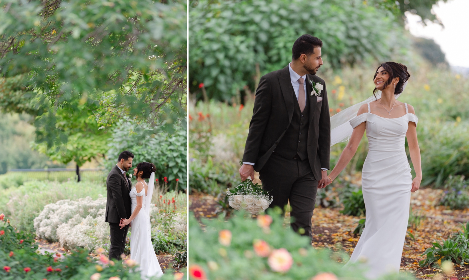 a bride and groom in the gardens of Majors Hill Park as part of their Ottawa wedding photos. Captured by JEMMAN Photography