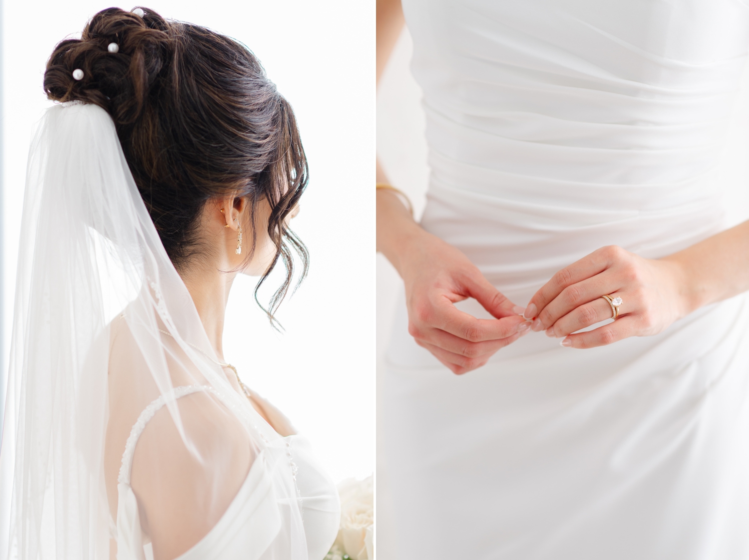 bridal hair pearl details and ring details as part of a Restaurant 18 Wedding photography