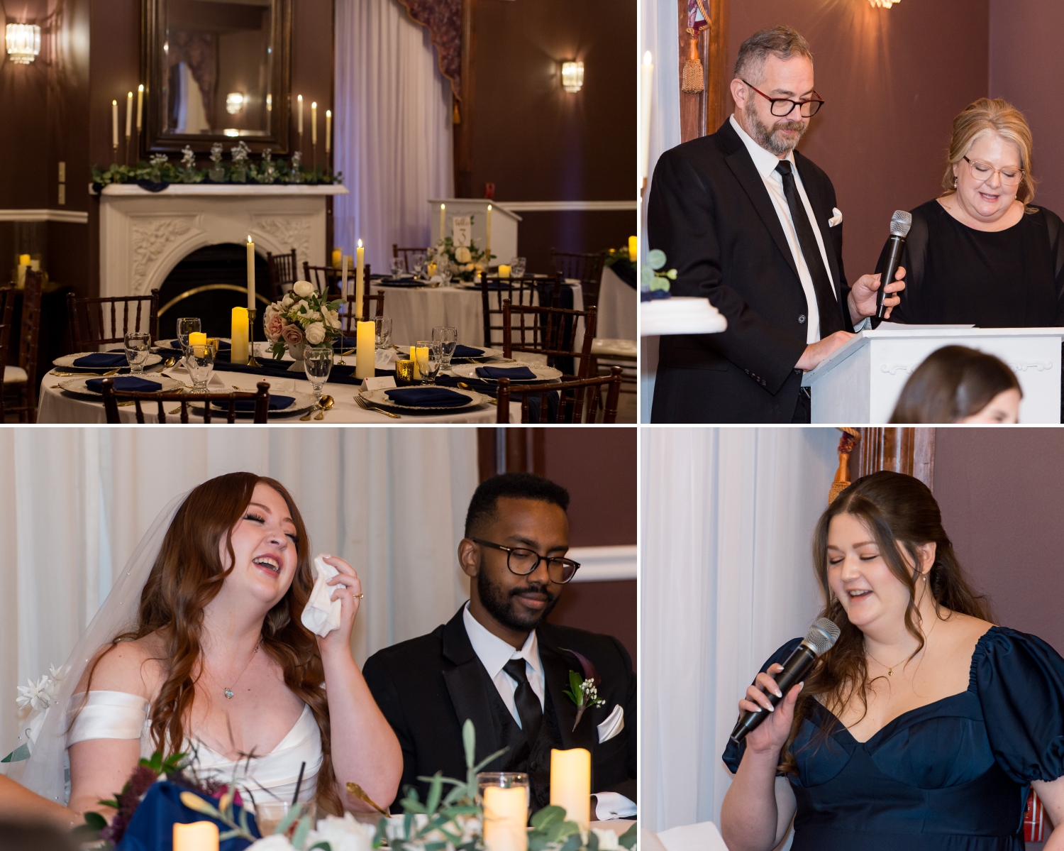 a collage of photos showing the Ballroom reception space of the Grand Hotel weddings while speeches are said