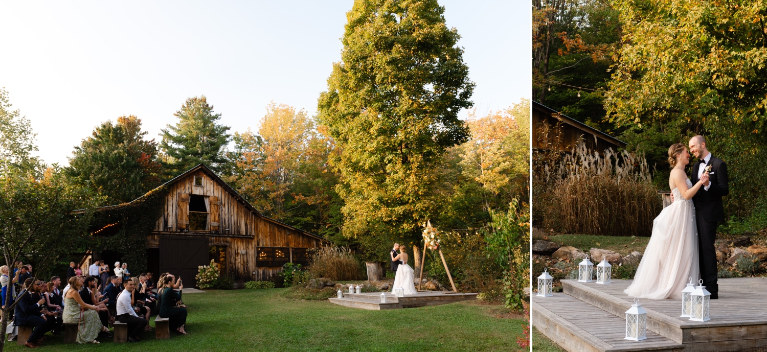 a bride and groom dancing their first dance outdoors at the Ottawa outdoor wedding venue, Adelina Barn. Captured by Ottawa wedding photographer JEMMAN Photography