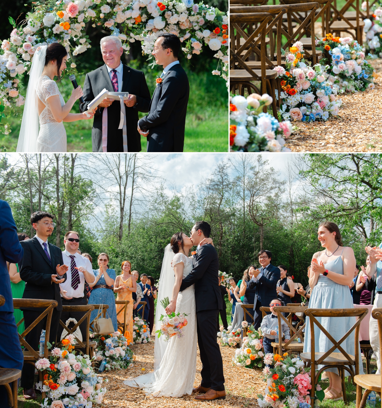 a collage of photos showing a bride and groom surrounded by faux florals created by Ottawa wedding florist Plenty of Pretty. Captured by JEMMAN Photography
