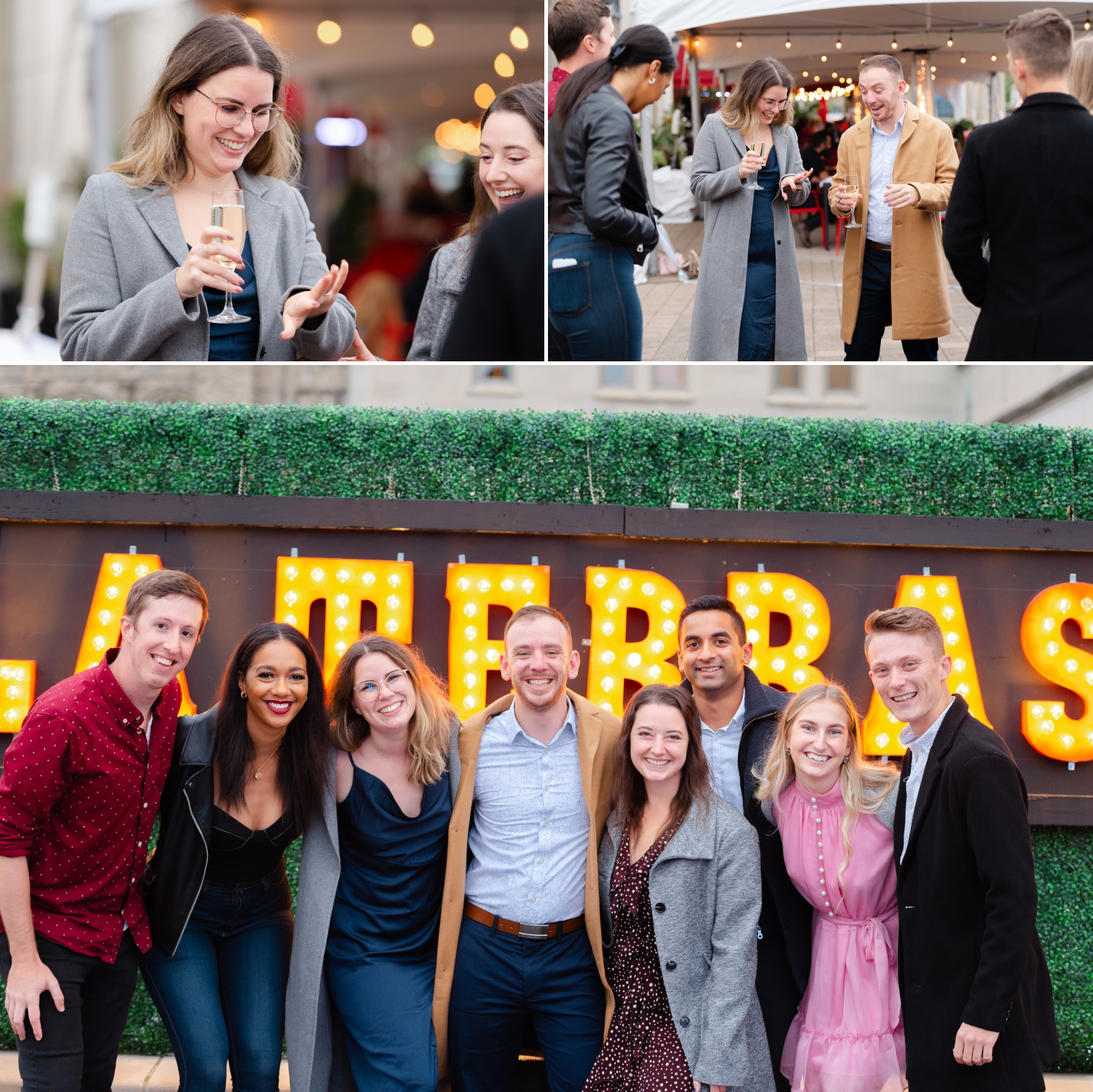 a collage of a newly engaged couple celebrating with their friends in Ottawa. Captured by JEMMAN Photography